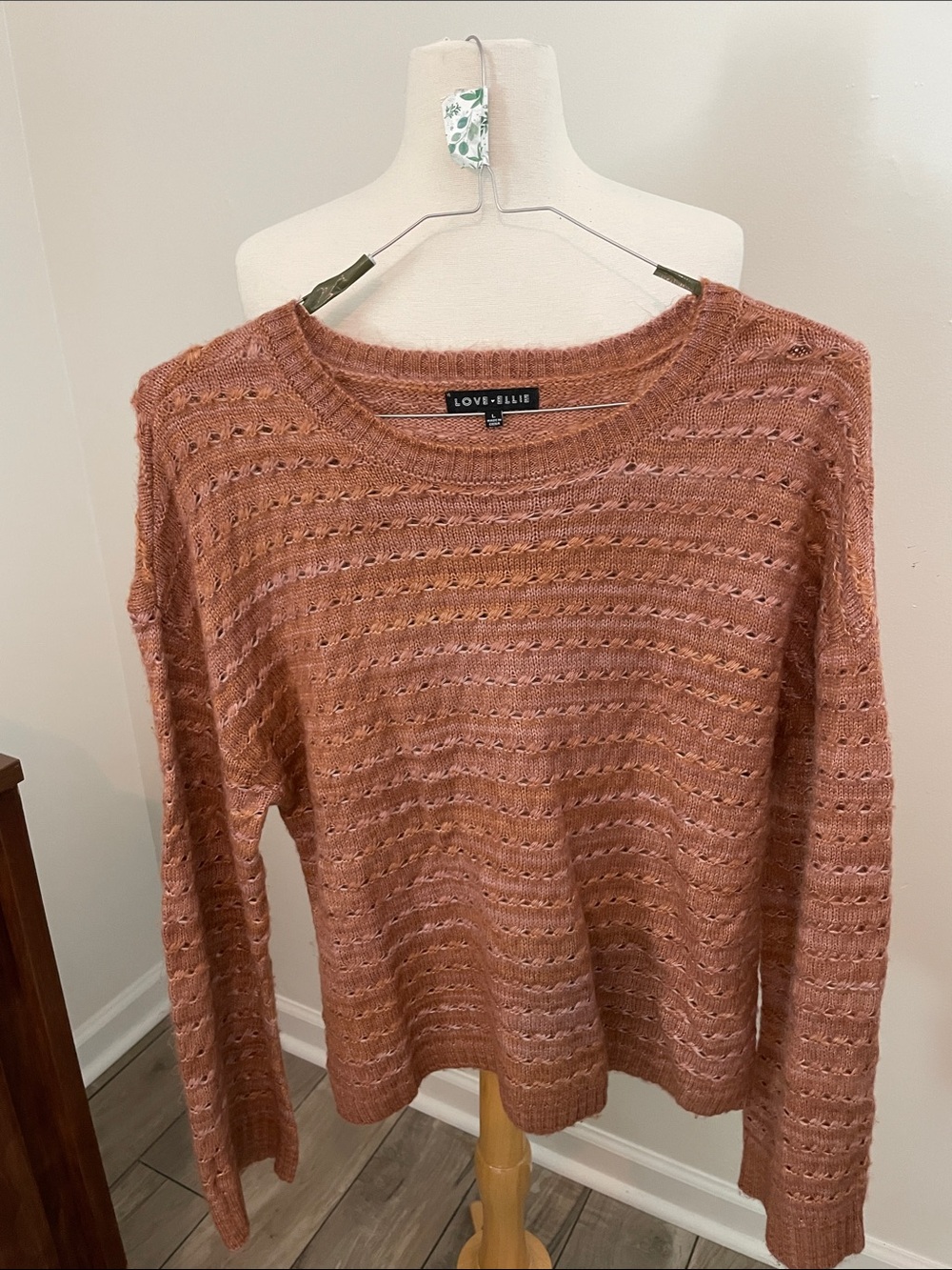Love, Ellis Openwork Crewneck Sweater in Rust